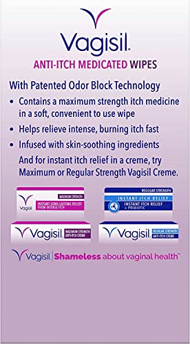 Vagisil Anti-Itch Medicated Wipes, Maximum Strength 12 ea (Pack of 9)