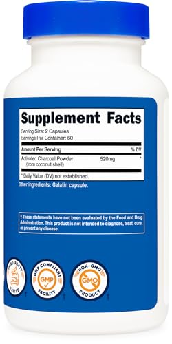 Nutricost Activated Charcoal 520mg, 120 Capsules - Premium Powder, Non-GMO & Gluten