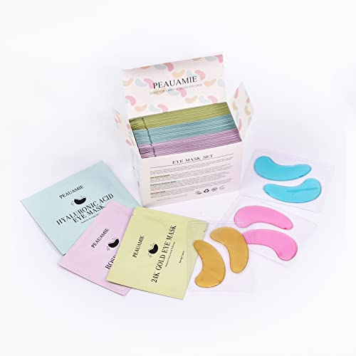 PEAUAMIE Under Eye Patches (30 Pairs) Gold Eye Mask and Hyaluronic Acid Eye Patches