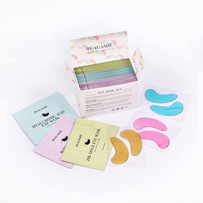 PEAUAMIE Under Eye Patches (30 Pairs) Gold Eye Mask and Hyaluronic Acid Eye Patches