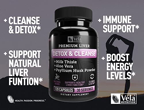 Véla Colon Cleanse & Liver Detox Formula Cleanse - 22 Herbs with Milk Thistle, Turmeric