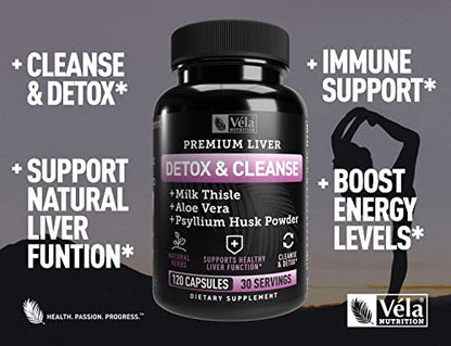 Véla Colon Cleanse & Liver Detox Formula Cleanse - 22 Herbs with Milk Thistle, Turmeric