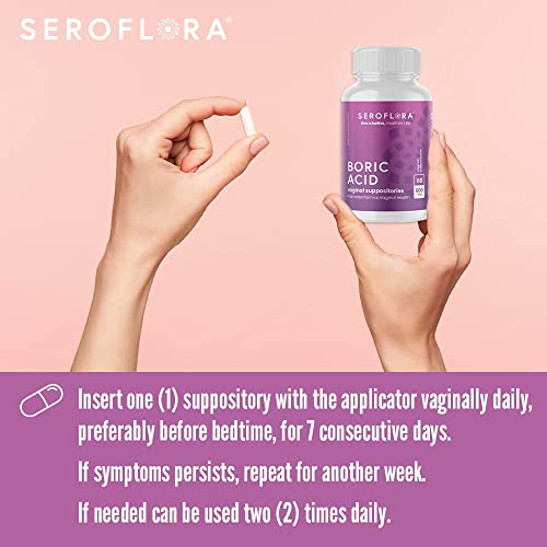 Seroflora Boric Acid Vaginal Suppositories for Women + 1 Suppository Applicator - Helps