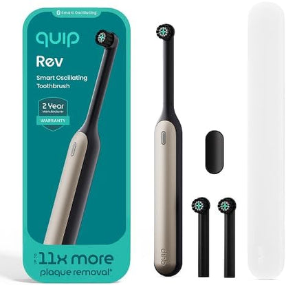 Quip Rev Smart Oscillating Toothbrush, App Connectivity, Black Crescent