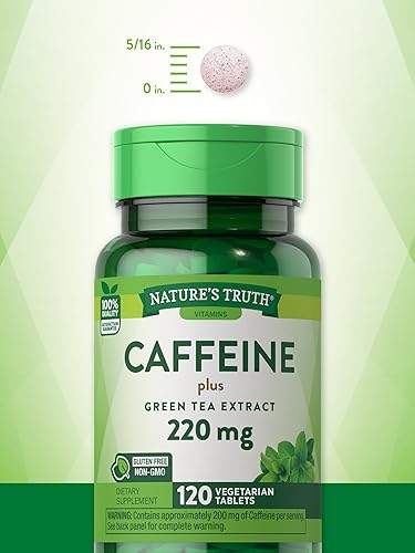 Caffeine Pills | 220mg | 120 Count | with Green Tea Extract | Vegetarian, Non-GMO & Gluten