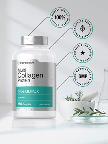 Multi Collagen Protein 2000 mg | 180 Capsules | Type I, II, III, V, X | Collagen Peptide Pills