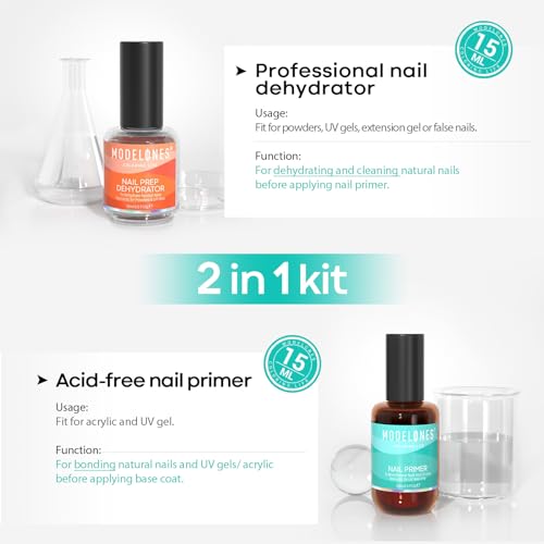 modelones Nail Dehydrator and Primer, Acid Free Natural Nail Prep Dehydrate & Bond Prime