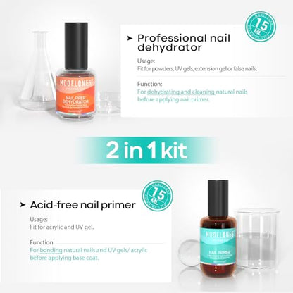 modelones Nail Dehydrator and Primer, Acid Free Natural Nail Prep Dehydrate & Bond Prime