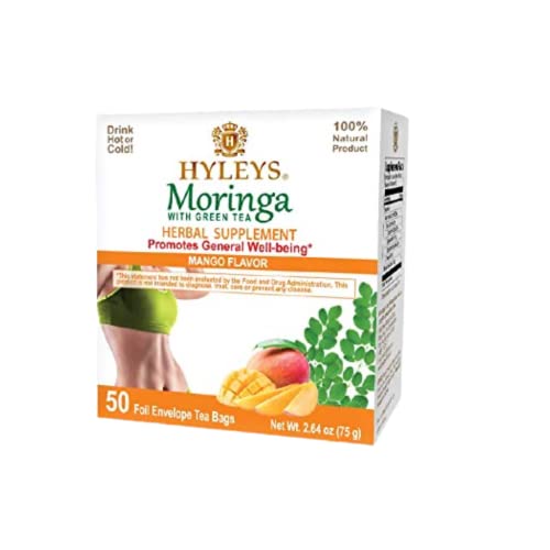 Hyleys Tea Moringa Oleifera with Mango Flavor - 50 Tea Bags (6 Pack - 300 Tea Bags total) (Miracle Tree Tea)