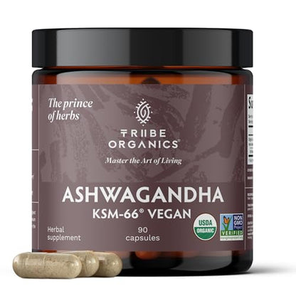 TRIBE ORGANICS Vegan Ashwagandha KSM 66 Pure Organic Root Powder Extract Ayurvedi