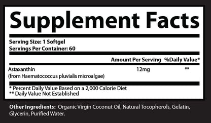 Research Labs Triple Strength Natural Astaxanthin 12mg Softgels + Extra Bottle Organic Coconut Oil for Enhanced Absorption Powerful Antioxidant Supports Eye Joint & Heart Health 120 Total Softgels