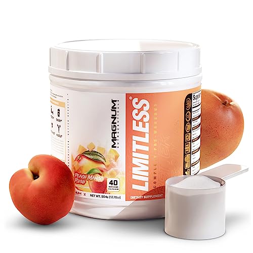 LIMITLESS Magnum 504g - Muscle Workout Powder, Sport Pre Workout for Men and Women, May Assist & Support Increase Energy, Focus, and Endurance - Peach Mango Rush
