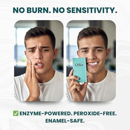 Ollie Clean Mint Toothpaste with 10% Nano Hydroxyapatite & Enzy-Strips Peroxide-Free Teeth Whitening Strips for Sensitive Teeth – Enamel Repair, Remineralization & Whitening Bundle