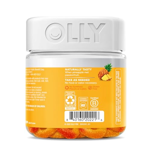 OLLY Post-Game Recover Workout Gummy Rings, Vitamin D, Turmeric, Electrolytes, Pineapple