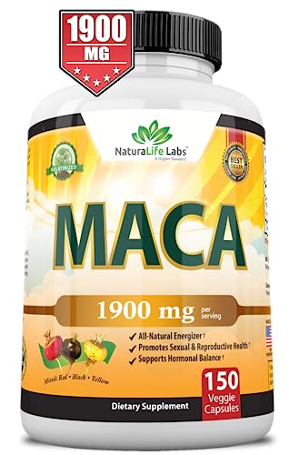 Organic Maca Root Black, Red, Yellow 1900 MG per Serving - 150 Vegan Capsules