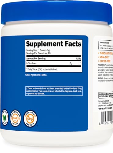 Nutricost Pure L-Citrulline (Base) Powder 250 Grams