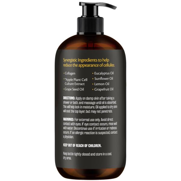 Anti Cellulite Massage Oil for Massage Therapy with Collagen (8 Fl Oz)