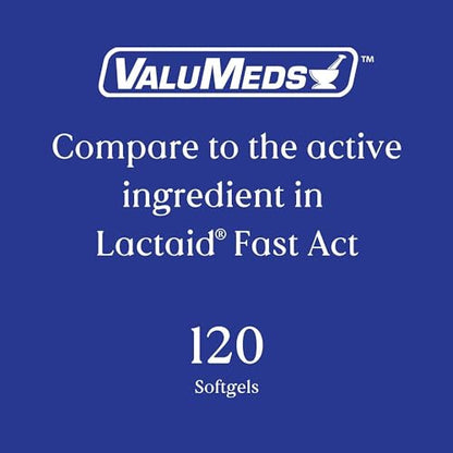 ValuMeds Fast Acting Dairy Relief Lactose Enzymes, 120 Softgels, Help Prevent Gas