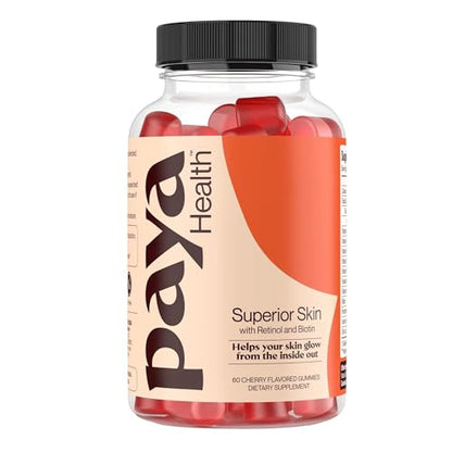 Paya Health Skin Retinol and Biotin Gummies for Clear, Smooth Skin, Healthy Hair & Nails 