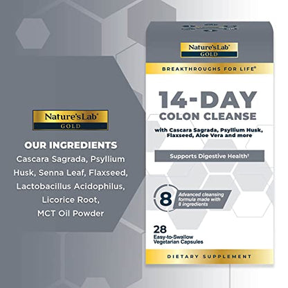 Nature's Lab Gold 14 Day Colon Cleanse* - Blend of Probiotics, Fiber, Flavonoids