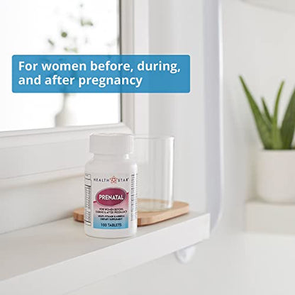 Prenatal Multivitamin by HealthStar for Healthy Mom and Baby - Folate + Vitamin C + Vitamin D + Iron