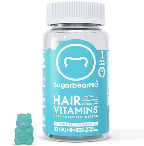 Sugarbear Hair Vitamins - Biotin, Zinc, Iodine, Vitamin E, Folic Acid, Inositol - Vegan Gummies 