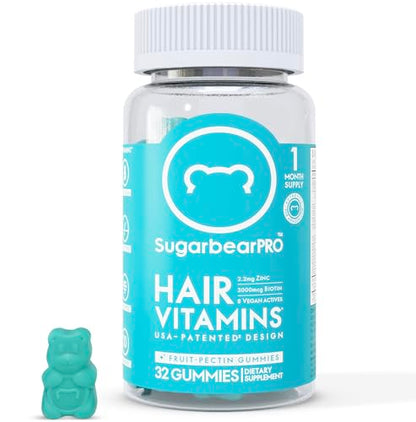 Sugarbear Hair Vitamins - Biotin, Zinc, Iodine, Vitamin E, Folic Acid, Inositol - Vegan Gummies 