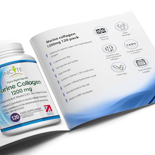 Marine Collagen 1200mg | 120 High Strength Collagen Capsules Hyaluronic Acid Supplements for Women & Men
