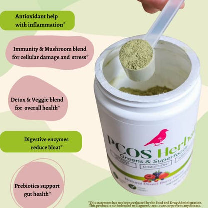PCOS Herbal Green Superfood Probiotic Powder Mix: Hormonal Balance, Energy Boost