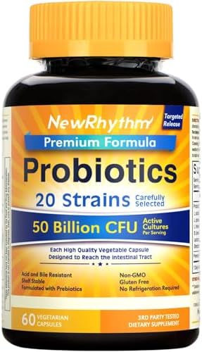 NewRhythm Probiotics Bundle, 50 Billion CFU 20 Strains and Akkermansia Muciniphila 200B TFU, Digestive Health and Immune Health, Booster Gut Lining Repair, 60 Veggie Capsules