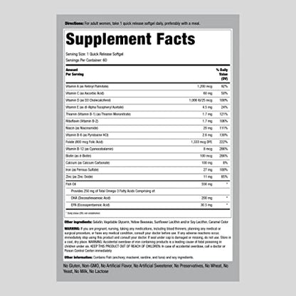 Prenatal Vitamins for Women | 60 Softgels | with DHA and Iron | Multivitamin