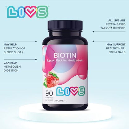 LIVS Biotin - Biotin Gummies, Gummy Vitamin for Hair, Skin, and Nail Growth, Biotin Supplement