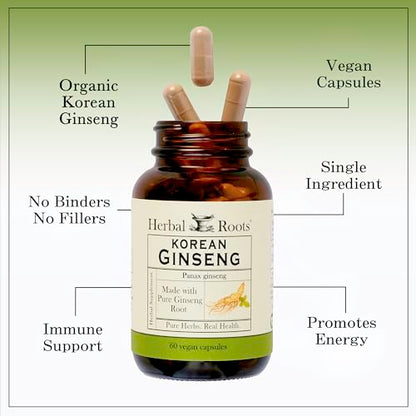 Herbal Roots Panax Ginseng | Organic Korean Ginseng Root Powder | 1000mg | High
