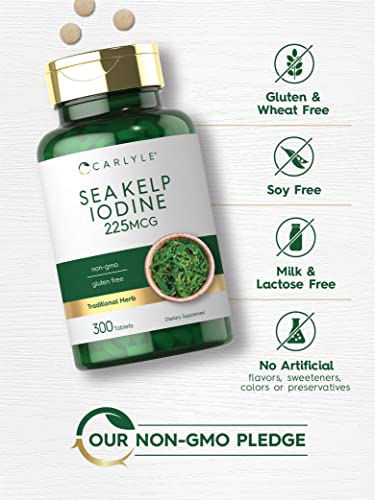 Sea Kelp Iodine Supplement | 225mcg | 300 Tablets | Non-GMO, Gluten Free | Traditional