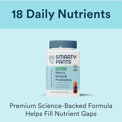 SmartyPants Multivitamin for Men, Organic Gummies: Probiotics, CoQ10, Methylfolate