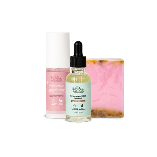 Mila Miamor Intimate Wellness Travel Set for Women | Feminine Wash, Yoni Oil & Yoni Soap Bar | pH Balanced Daily Feminine Care | Hydrating, Soothing & Odor Control | Travel Size Intimate Hygiene Kit