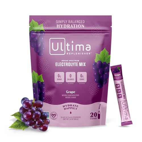Ultima Replenisher Daily Electrolyte Drink Mix – Grape, 20 Stickpacks – Hydration Packets 
