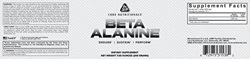 Core Nutritionals Beta Alanine, Daily Muscle Building and Recovery Supplement, 3.2 Grams per Serving