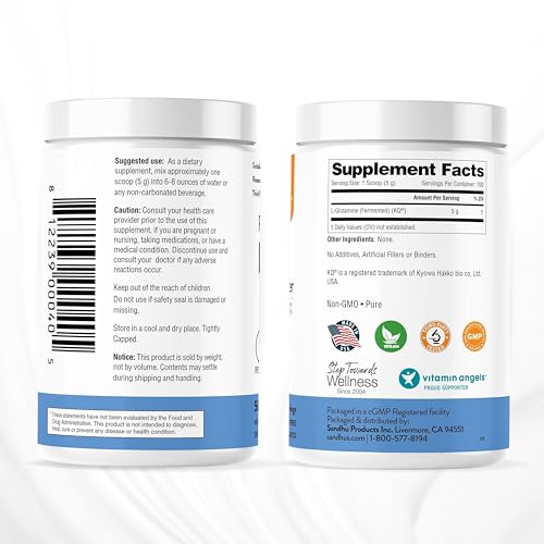 Sandhu's L-Glutamine - 100 Servings -Made in USA -500 Gram- Non-GMO- Amino