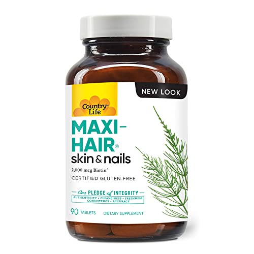 Country Life Maxi-Hair with 2000mcg of Biotin, Nourishes Hair, Skin and Nails 90 Tablets