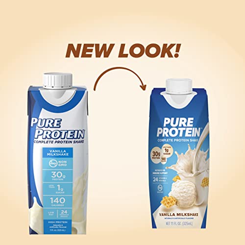 Pure Protein Vanilla Protein Shake, 30g Complete Protein, Vitamins A, C, D, and E plus