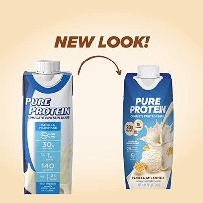 Pure Protein Vanilla Protein Shake, 30g Complete Protein, Vitamins A, C, D, and E plus