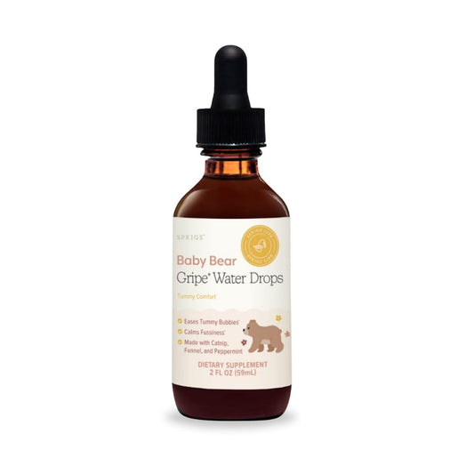 SPRIGS Baby Bear Gripe Water Drops, 2 Fl Oz | Natural Herbal Blend of Catnip, Fennel & Peppermint to Comfort Fussy Babies & Calm & Soothe the Digestive Tract | Support for Gas & Stomach Discomfort