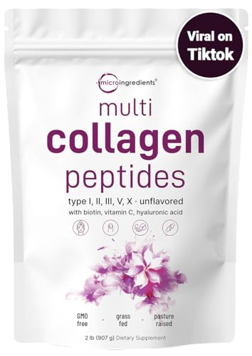 Multi Collagen Protein Powder, 2 Pounds – Type I,II,III,V,X with Biotin 10000mcg