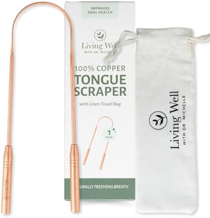 Bamboo Toothbrush, Floss, and Copper Tongue Scraper Set