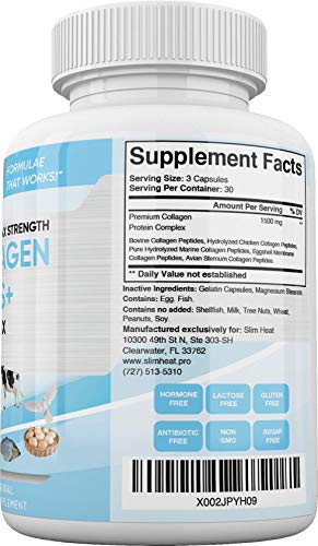 Slim Heat Multi Collagen Complex - Type I, II, III, V, X - Healthy Hair, Nails and Joints