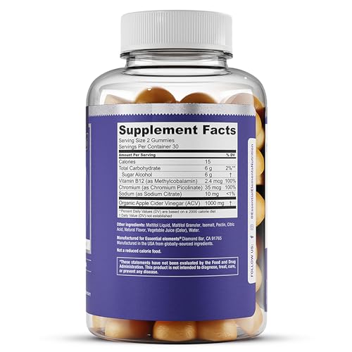 Essential Elements Zero-Sugar ACV Apple Cider Vinegar Gummies from “The Mother”