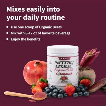 Snap Supplements USDA Organic Beet Root Powder, 3-in-1 Nitric Oxide Supplement