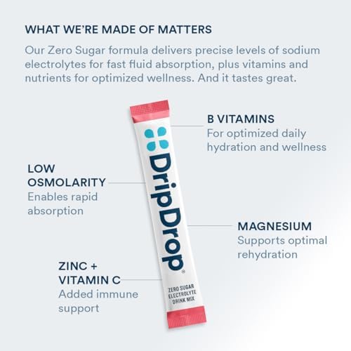 DripDrop Hydration Sugar Free Electrolyte Packets, Variety Pack, 64 Count | Lemon Lime, Watermelon, Peach, Passion Fruit, Cherry Limeade, Citrus, Orange, Strawberry Lemonade; Zero Sugar; Single Serve