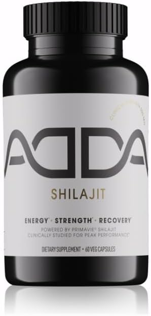 Adda PrimaVie Shilajit Capsules Energy Strength Recovery 60 Count | High Purity 500mg Himalayan Extract Promotes Vitality Fights Fatigue Ayurvedic Men Supplement Fulvic Acid
